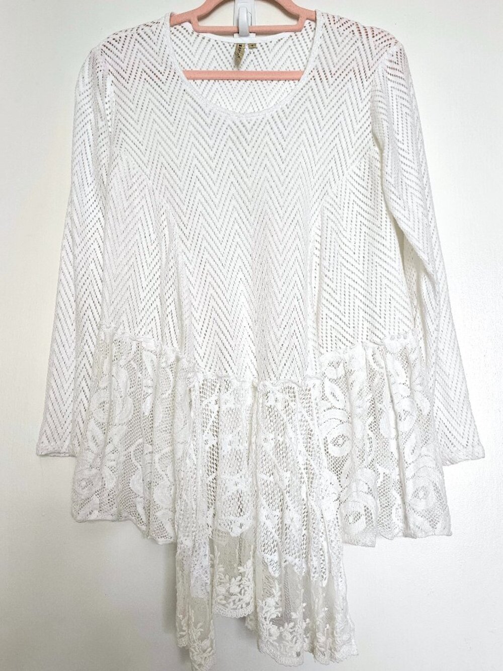 Marilu Lace Crochet Asymmetrical Hem Tunic Top Blouse S Romantic Shabby Chic